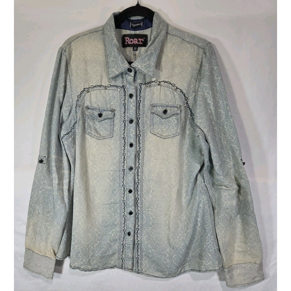 ROAR Signature XL Embroidered Rhinestone Western Shirt Womens Rockabilly Paisley